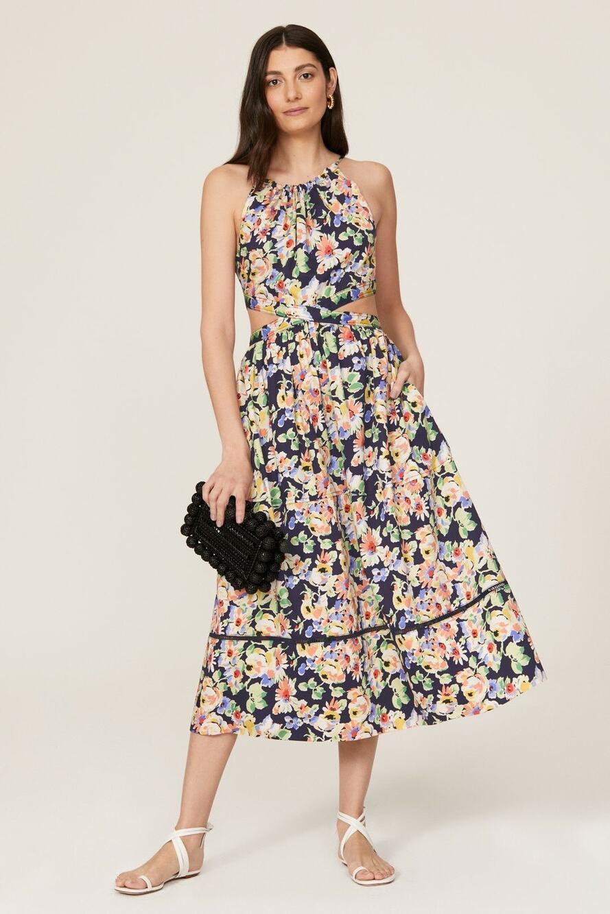 Something Navy Floral Cutout Sleeveless A-Line Midi Dress Size Small